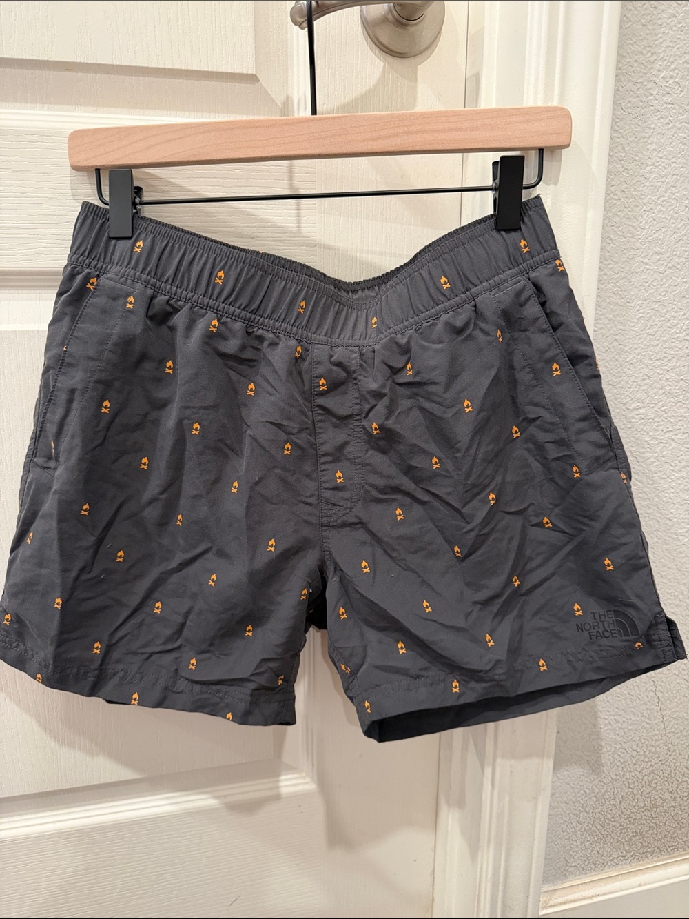 Men’s The North Face Dark Gray Boardshorts with Orange Mini Campfire Motif